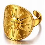 Adjustable 18K gold plated stainless steel sun ring