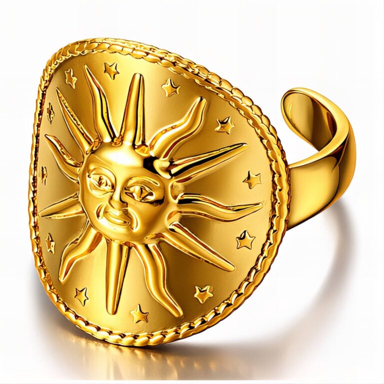 Adjustable 18K gold plated stainless steel sun ring