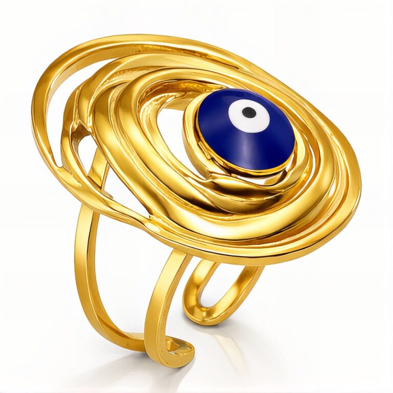 Adjustable evil eye ring in 18K gold plated stainless steel