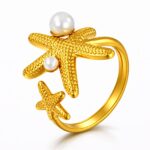 Adjustable starfish ring in 18K gold plated stainless steel