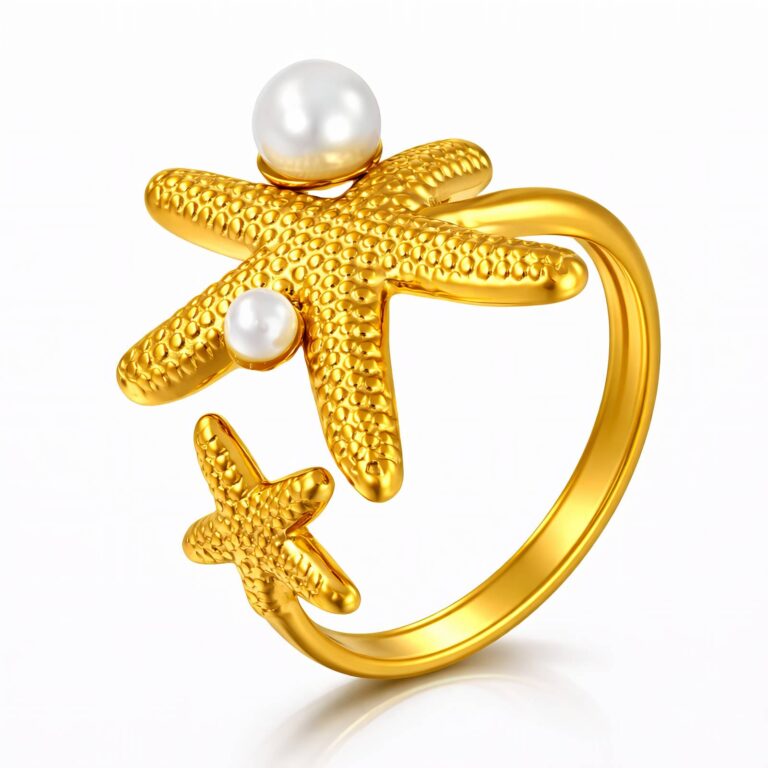 Adjustable starfish ring in 18K gold plated stainless steel