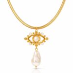 18K gold plated evil eye necklace with pearl on stainless steel chain