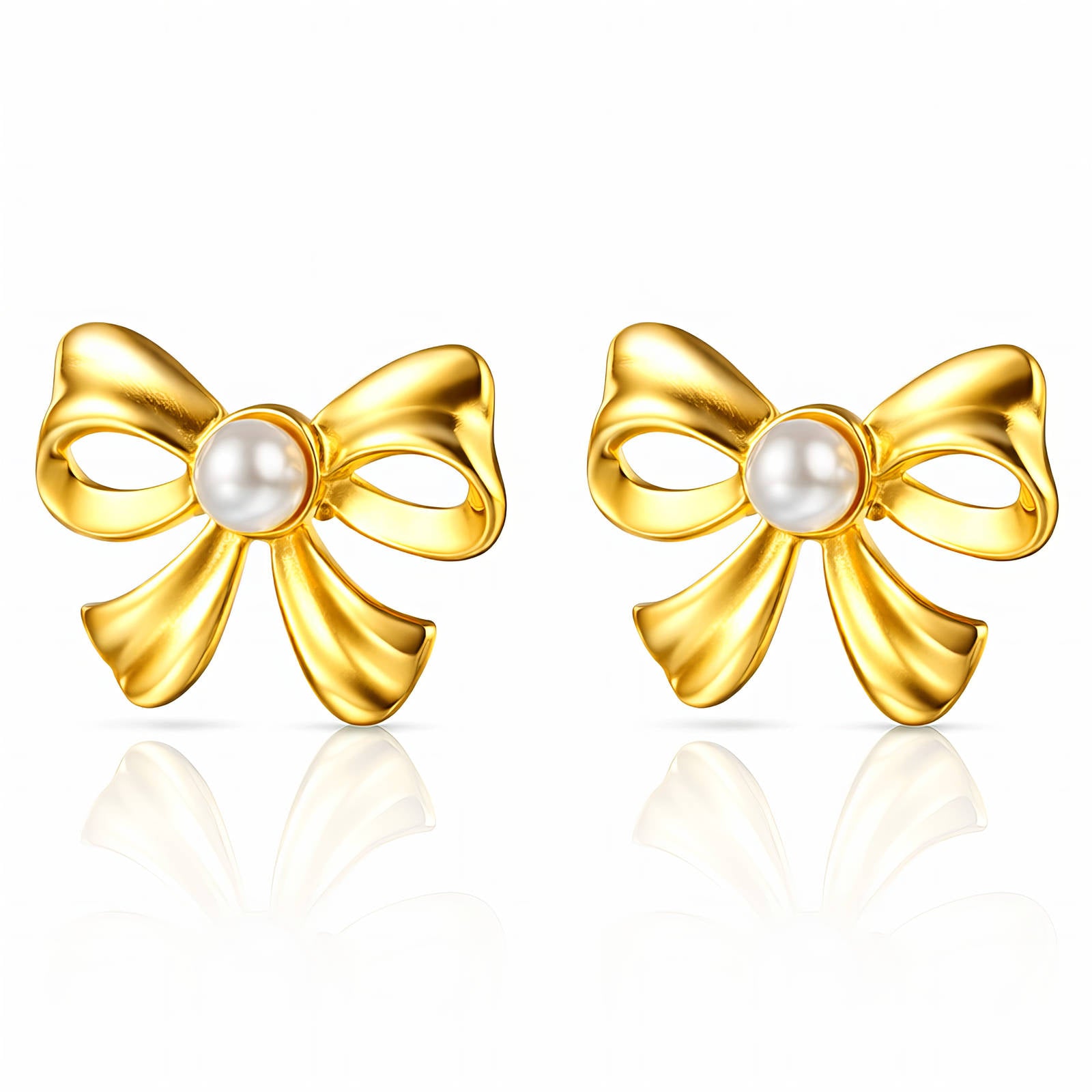 91286-0_1520371854 18K gold plated bow stud earrings with pearl imitation on stainless steel