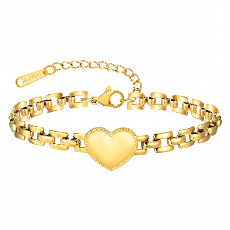 18K gold plated stainless steel adjustable bracelet on white background