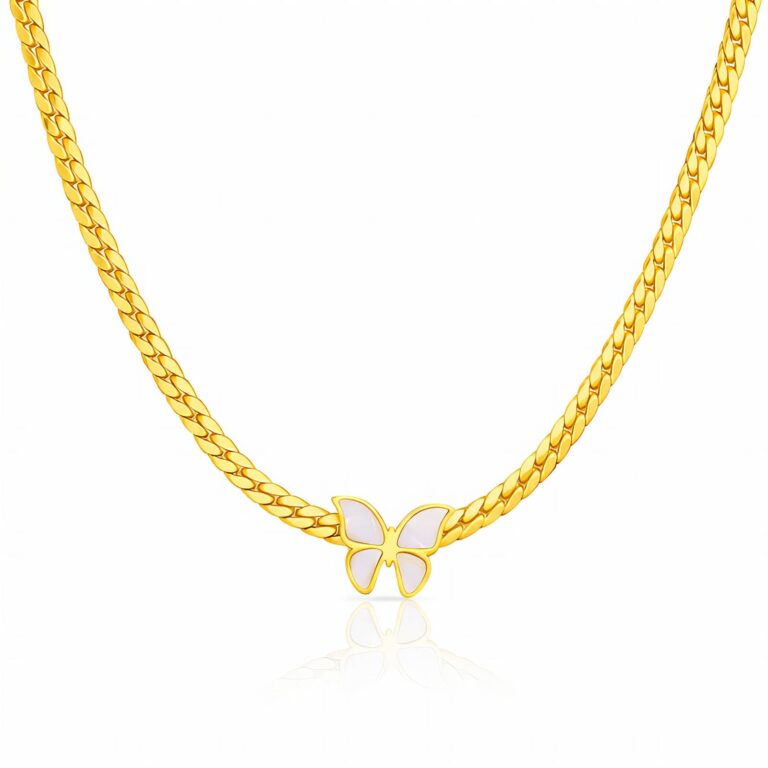 18K gold plated butterfly necklace on stainless steel chain