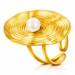 Adjustable 18K gold plated stainless steel ring on white background
