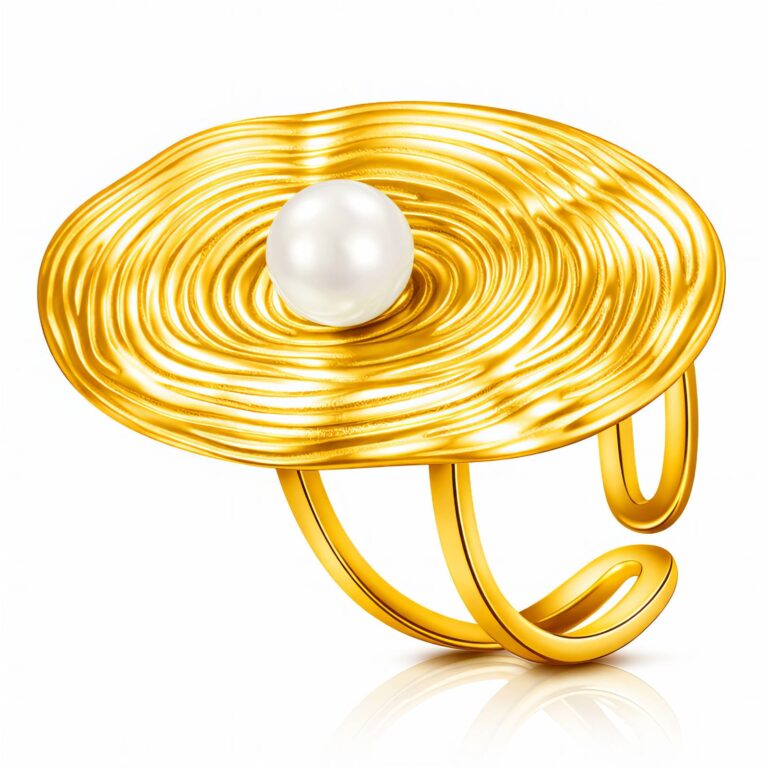Adjustable 18K gold plated stainless steel ring on white background