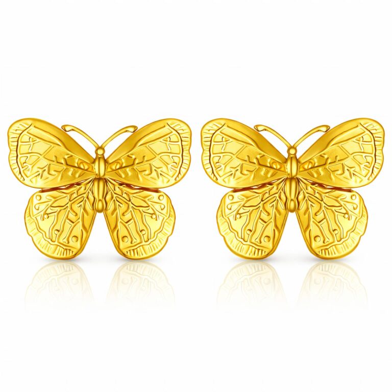 18K gold plated stainless steel butterfly stud earrings front view