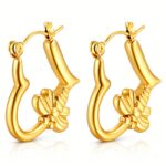 18K gold plated stainless steel bees earrings on white background