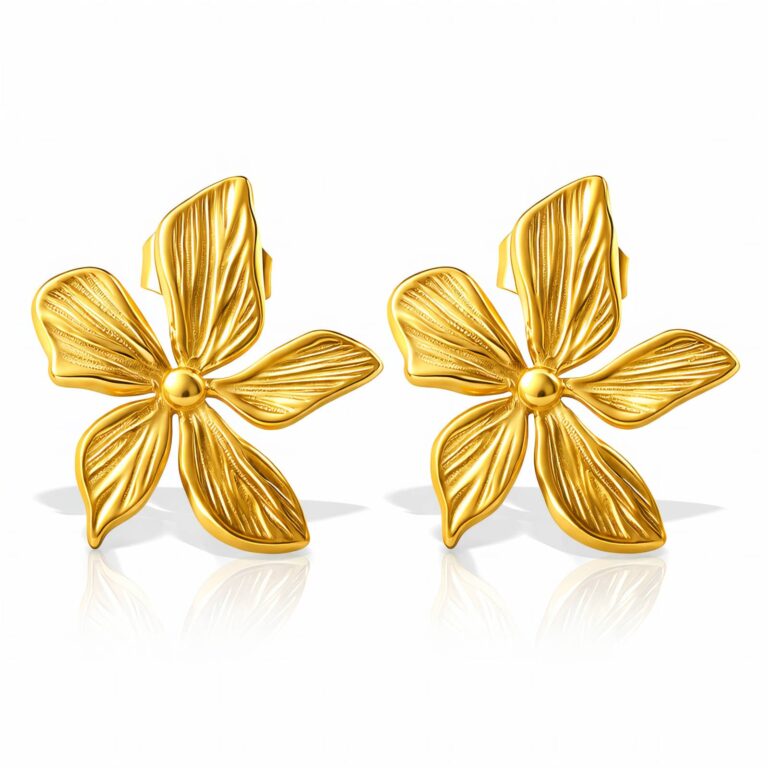 18K gold plated stainless steel flower stud earrings