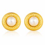 18K gold plated stainless steel pearl stud earrings on white background
