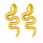 18K gold plated stainless steel snake stud earrings on white background