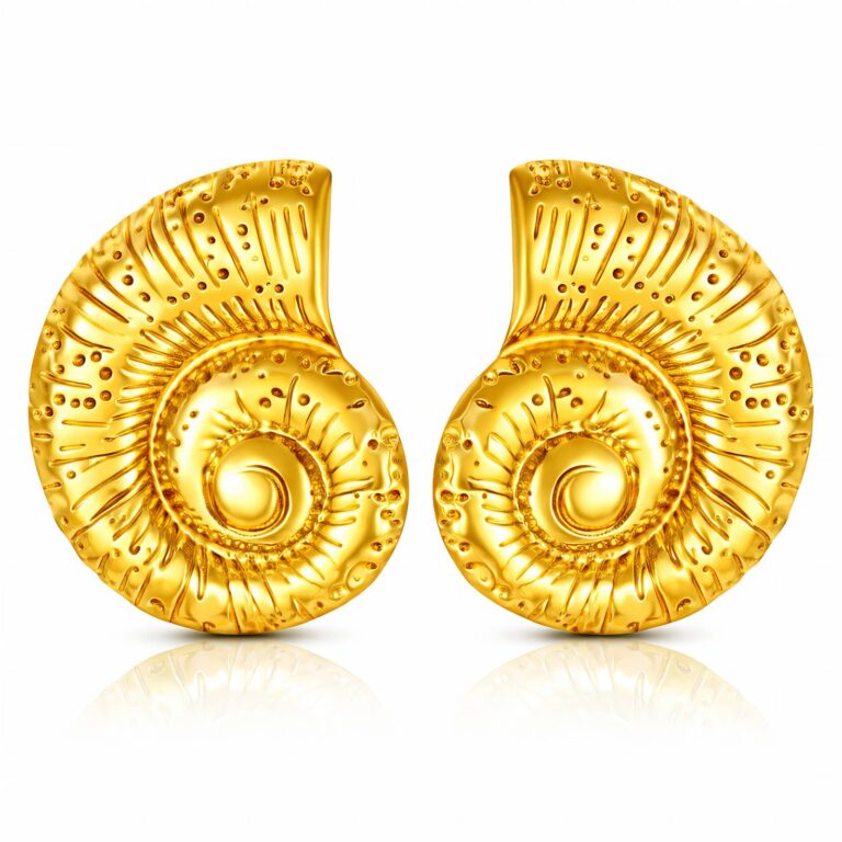 Sea stud earrings 18K gold plated stainless steel on white background