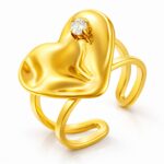 Adjustable heart ring with 18K gold plating and cubic zirconia on stainless steel