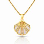 18K gold plated stainless steel seashell necklace with cubic zirconia pendant
