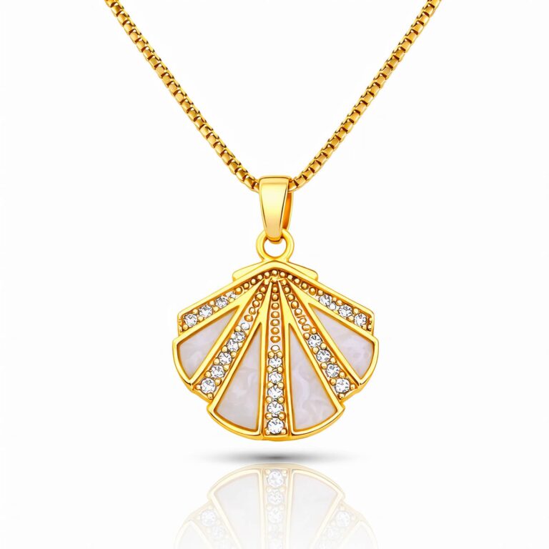 18K gold plated stainless steel seashell necklace with cubic zirconia pendant