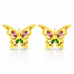 18K gold plated stainless steel butterfly stud earrings with cubic zirconia