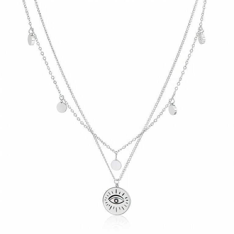 Stainless steel Evil Eye necklace with lobster claw clasp and small pendant