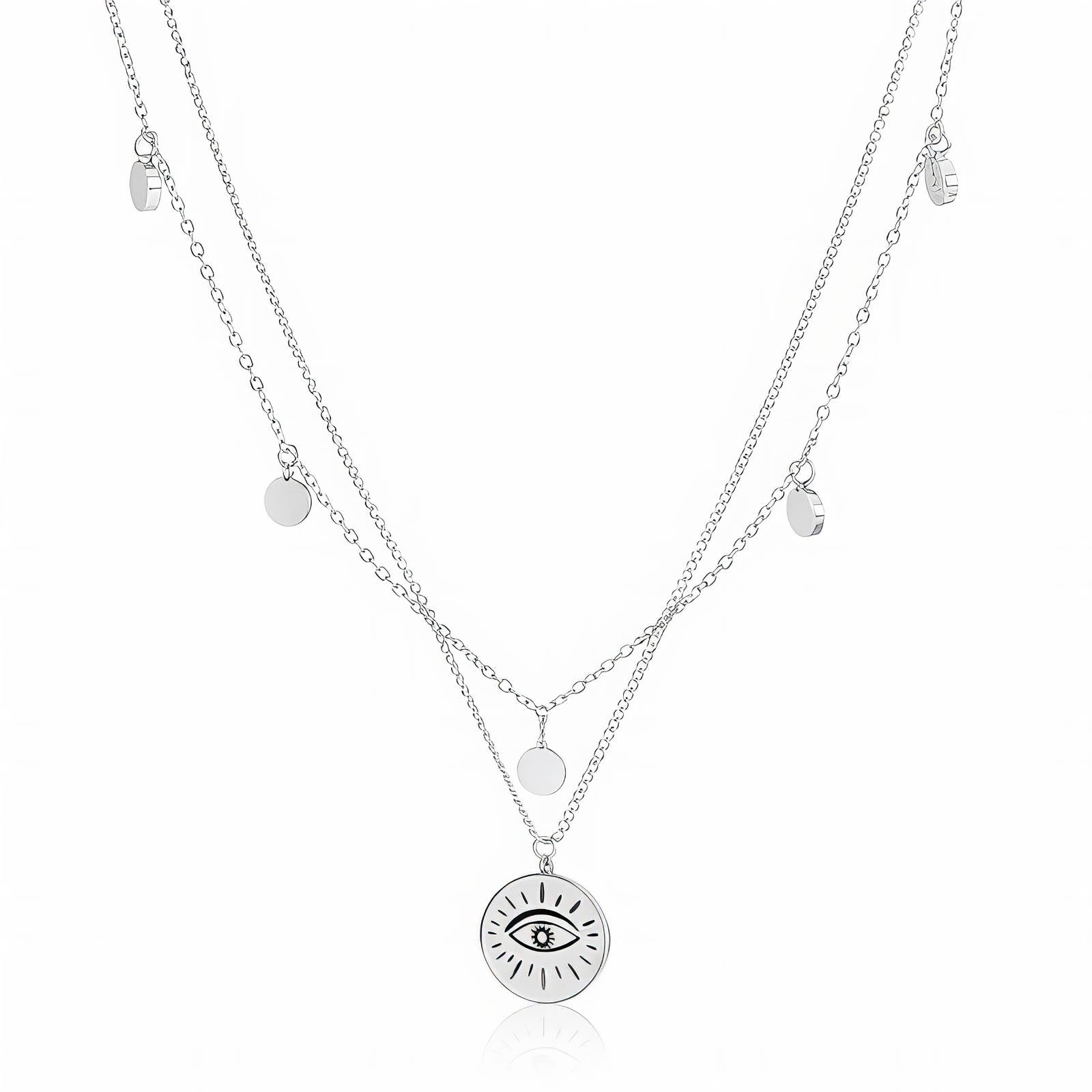 91373-0_1522212748 Stainless steel Evil Eye necklace with lobster claw clasp and small pendant