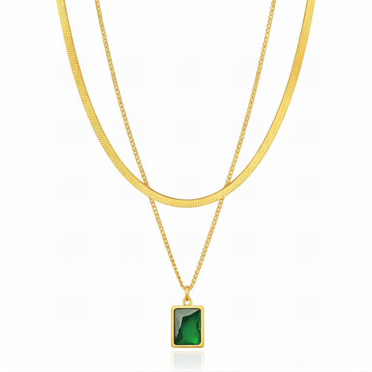 18K gold plated stainless steel necklace with cubic zirconia pendant