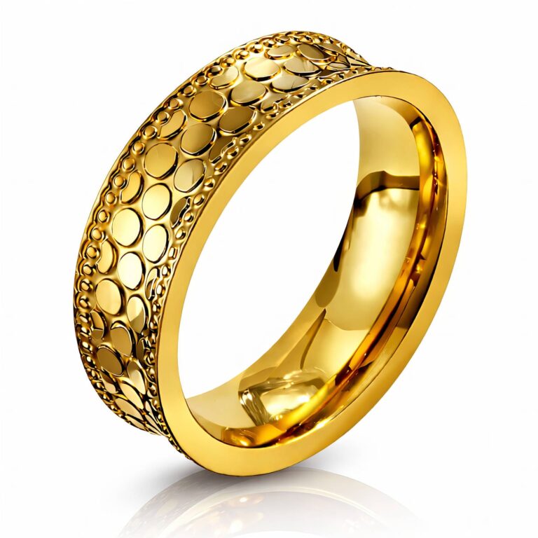 18K gold plated stainless steel sized ring on white background