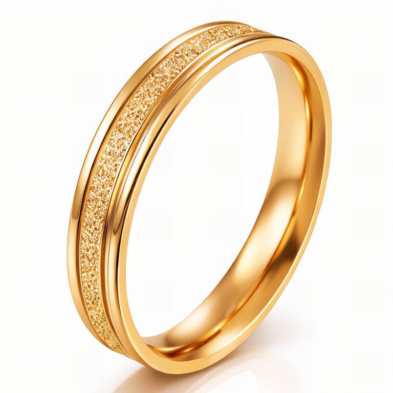 18K gold plated stainless steel sized ring on white background