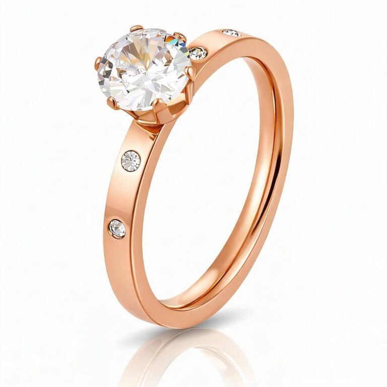 18K gold plated stainless steel ring with cubic zirconia inserts