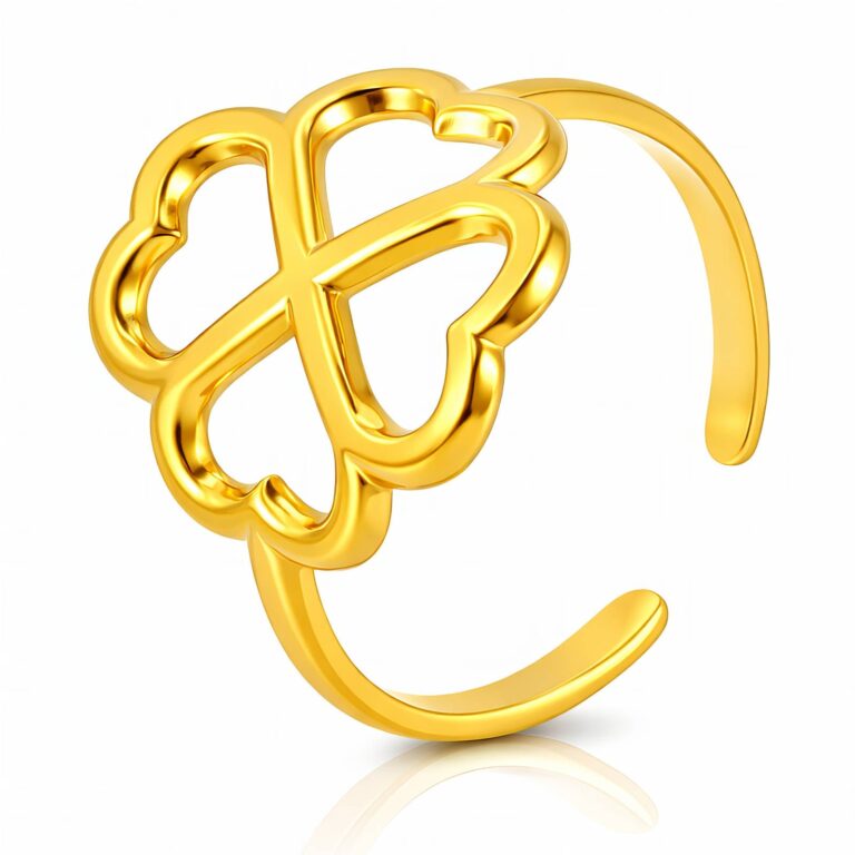 Adjustable 18K gold plated stainless steel flower ring close-up