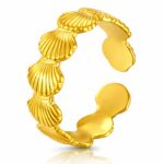 Adjustable 18K gold plated seashell ring on white background