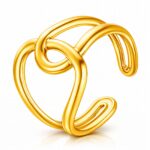 Adjustable 18K gold plated stainless steel ring on white background