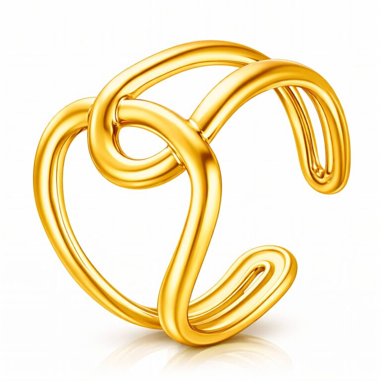 Adjustable 18K gold plated stainless steel ring on white background
