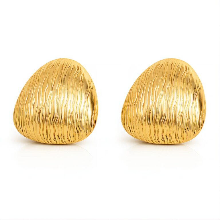 18K gold plated stainless steel stud earrings on white background
