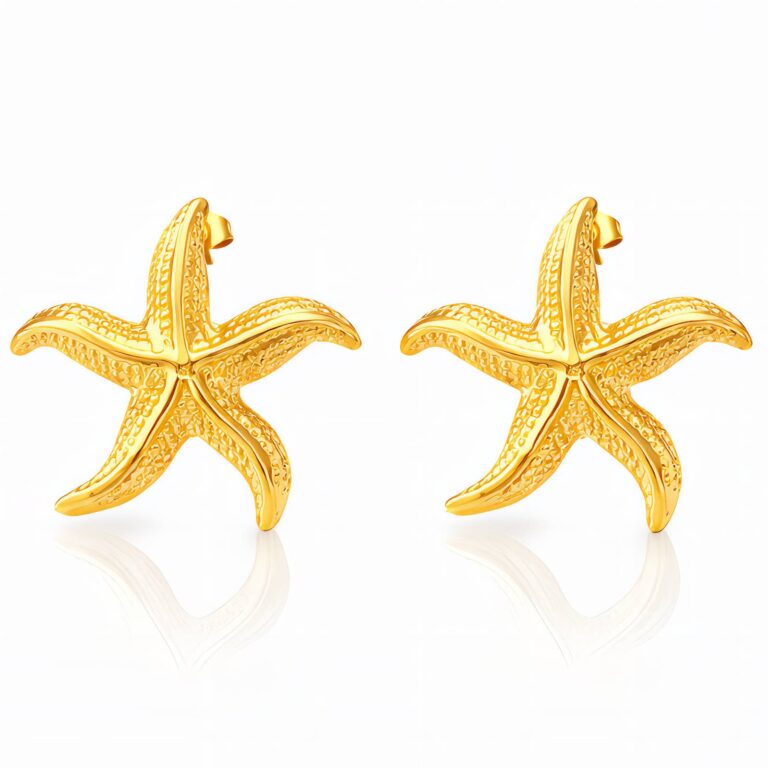 18K gold plated stainless steel starfish earrings close-up