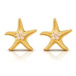 18K gold plated starfish stud earrings with pearl imitation on stainless steel