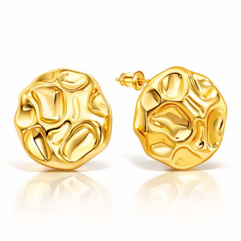 18K gold plated stainless steel stud earrings, 3 by 3 cm size