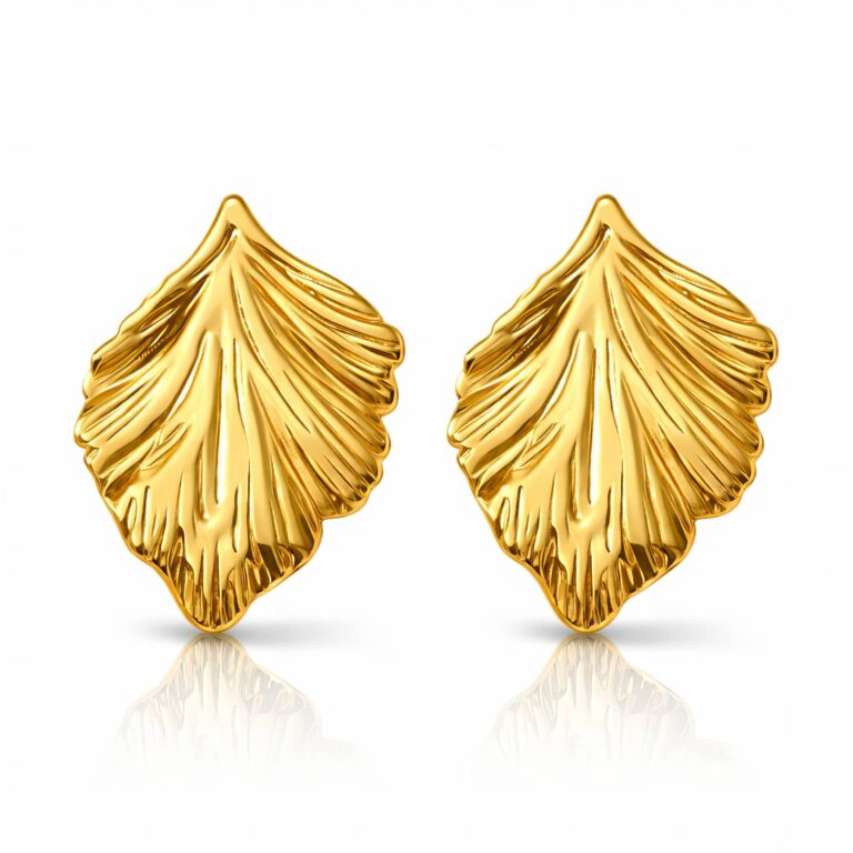 18K gold plated stainless steel leaf stud earrings