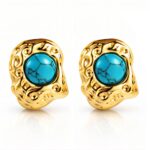 18K gold plated stainless steel stud earrings on white background