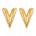 18K gold plated stainless steel heart stud earrings on white background