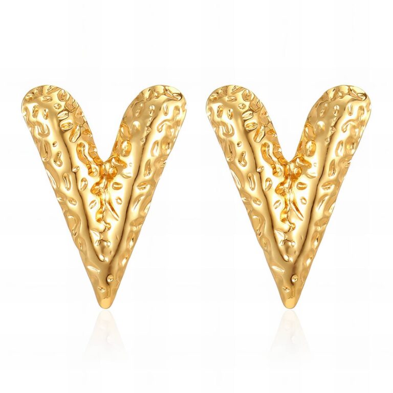 18K gold plated stainless steel heart stud earrings on white background