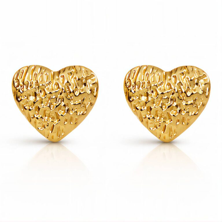 18K gold plated stainless steel heart stud earrings close-up