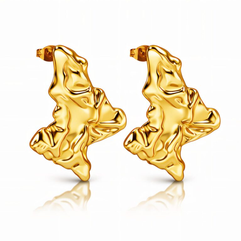 18K gold plated stainless steel stud earrings on white background