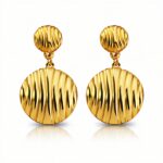 18K gold plated stainless steel stud earrings measuring 3.8 by 2.2 cm on white background