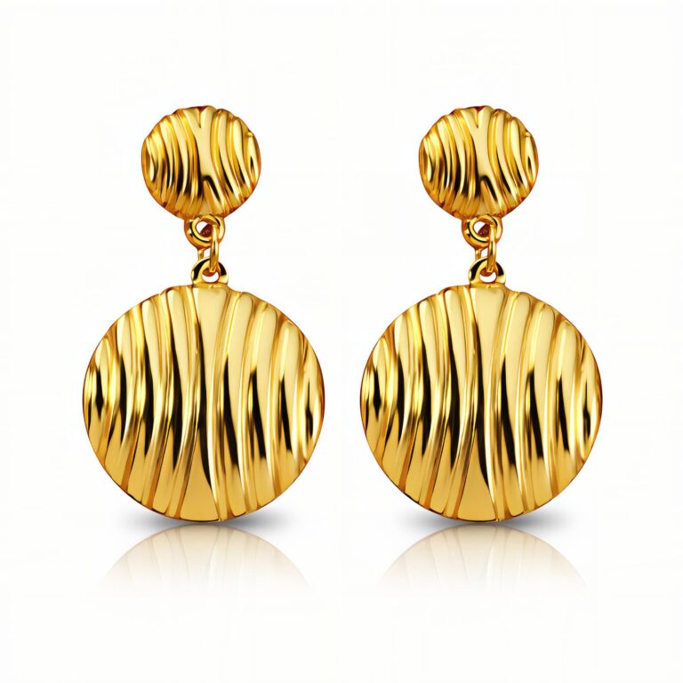 18K gold plated stainless steel stud earrings measuring 3.8 by 2.2 cm on white background