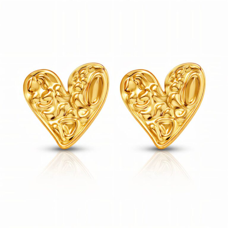 18K gold plated stainless steel heart stud earrings front view