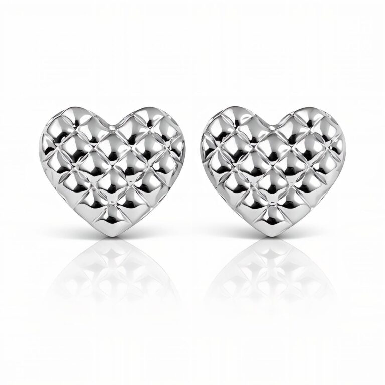 stainless steel heart stud earrings on white background