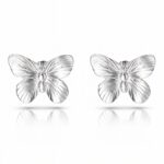 Stainless steel butterfly stud earrings measuring 1.7 by 2 centimeters