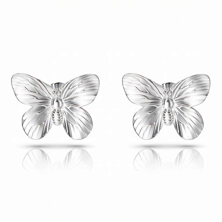 Stainless steel butterfly stud earrings measuring 1.7 by 2 centimeters