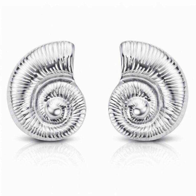 Stainless steel seashell stud earrings 2.3 by 3 cm on white background
