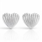 Stainless steel heart-shaped stud earrings on white background