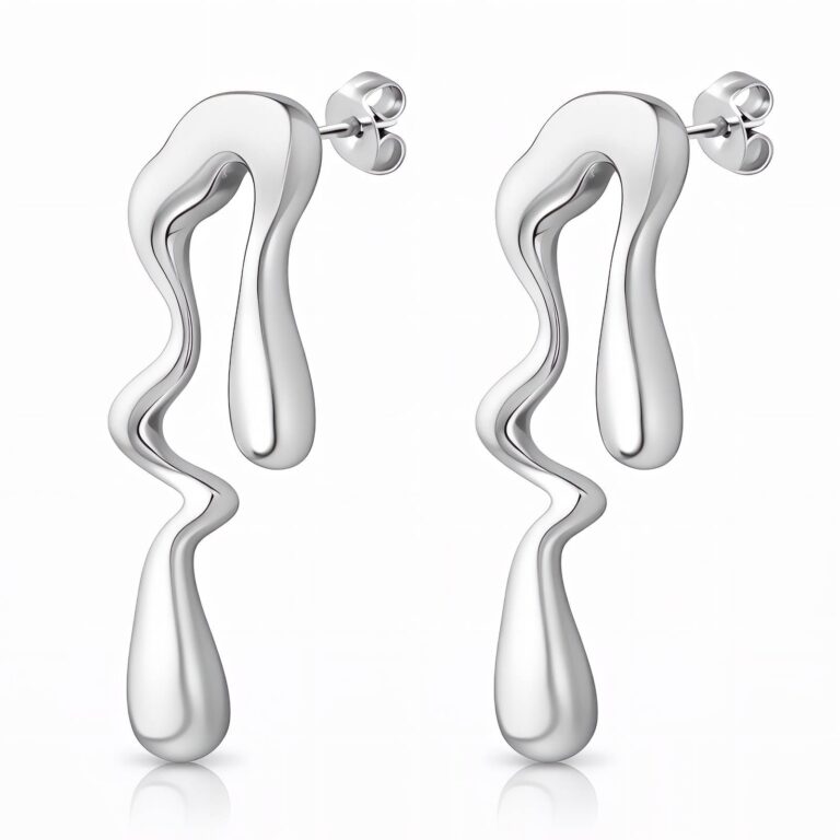 stainless steel stud earrings 3.8 by 1.3 cm close-up